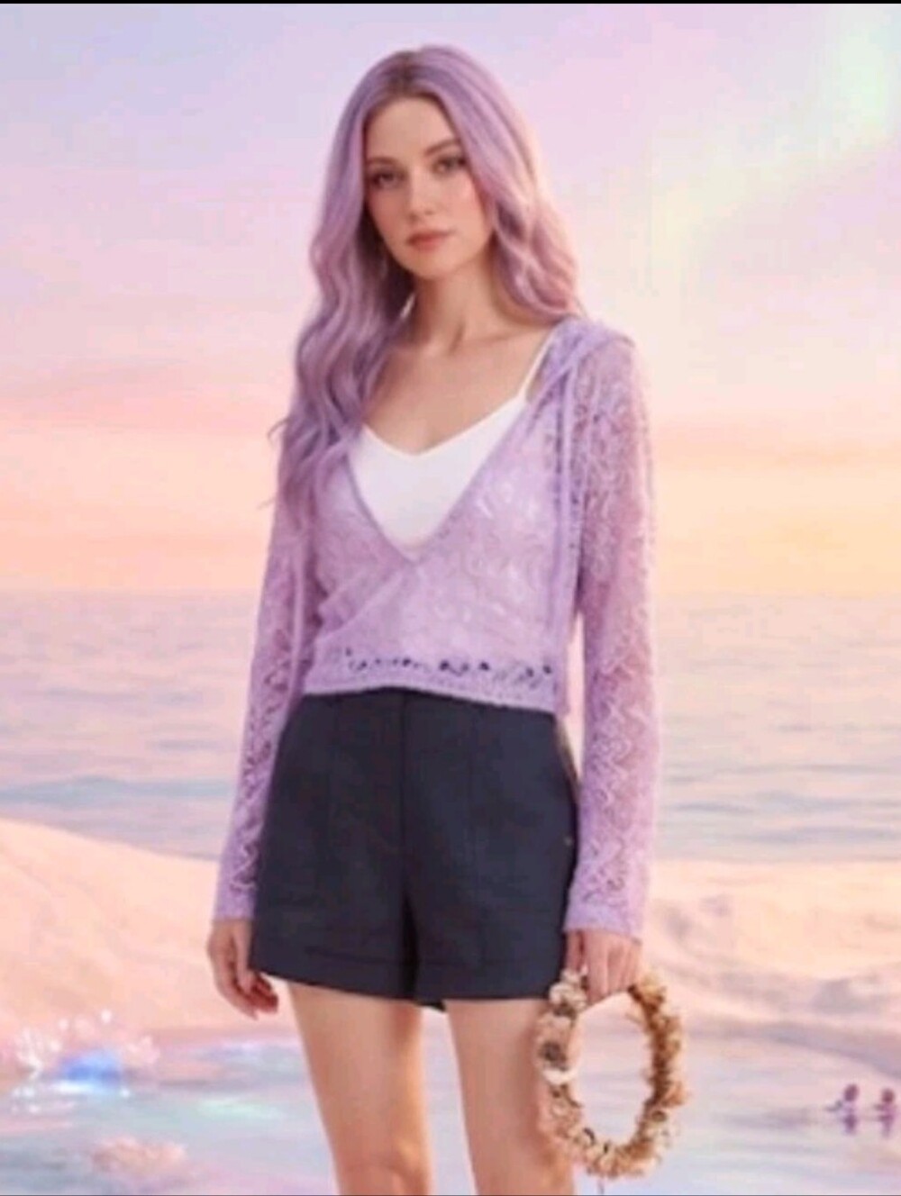Faris Burnout Lace Hoodie Top Mesh Sheer M Whimsical Fairy Beach #2050